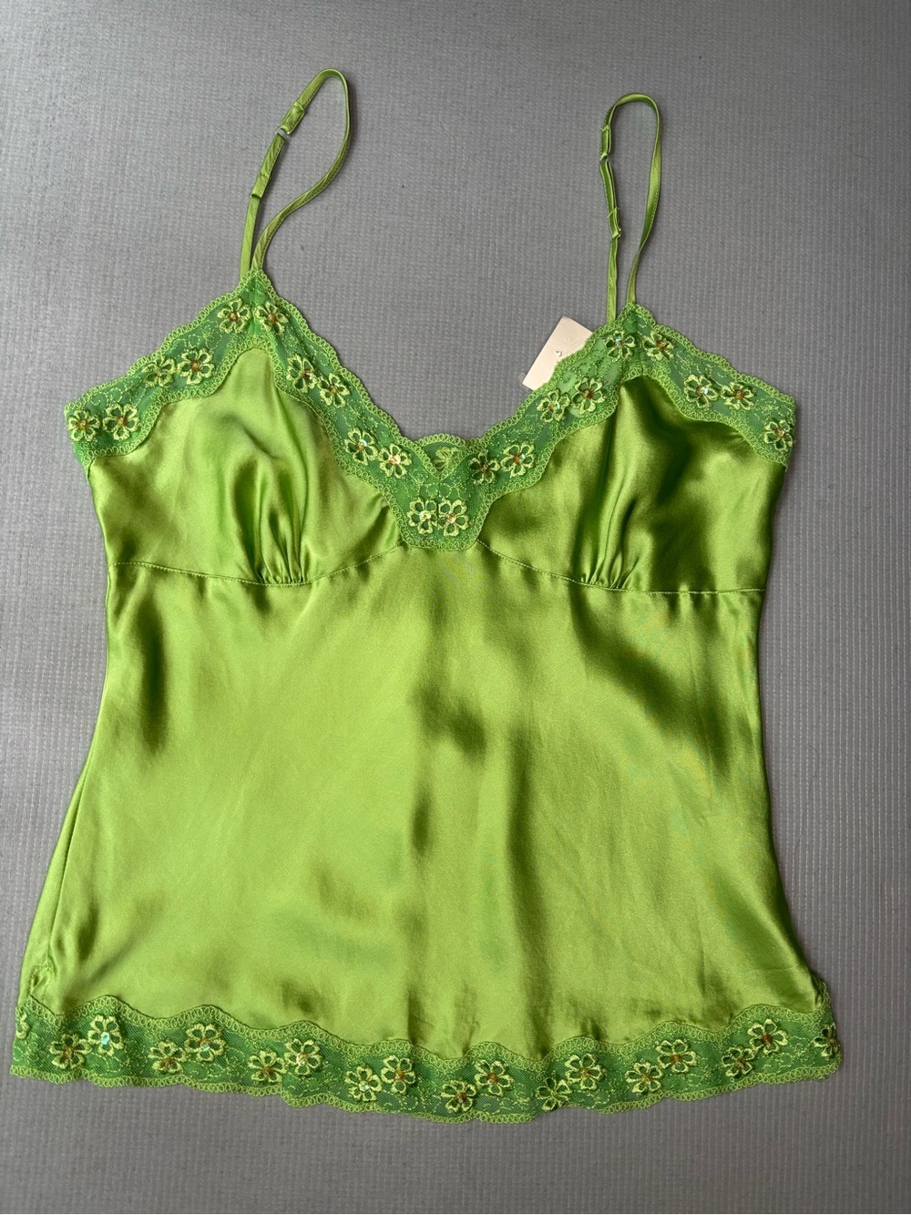 Lime Green Y2K Silk Romantic Indie Sleaze Dainty Brat Feminine Chic Cami Size S